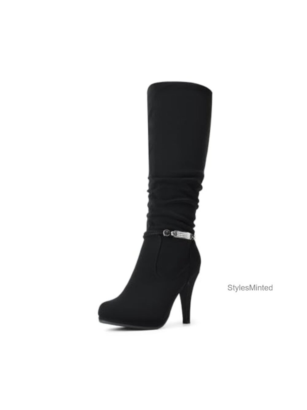Faux Leather Rhinestone Stiletto Knee High Boots Size 8.5